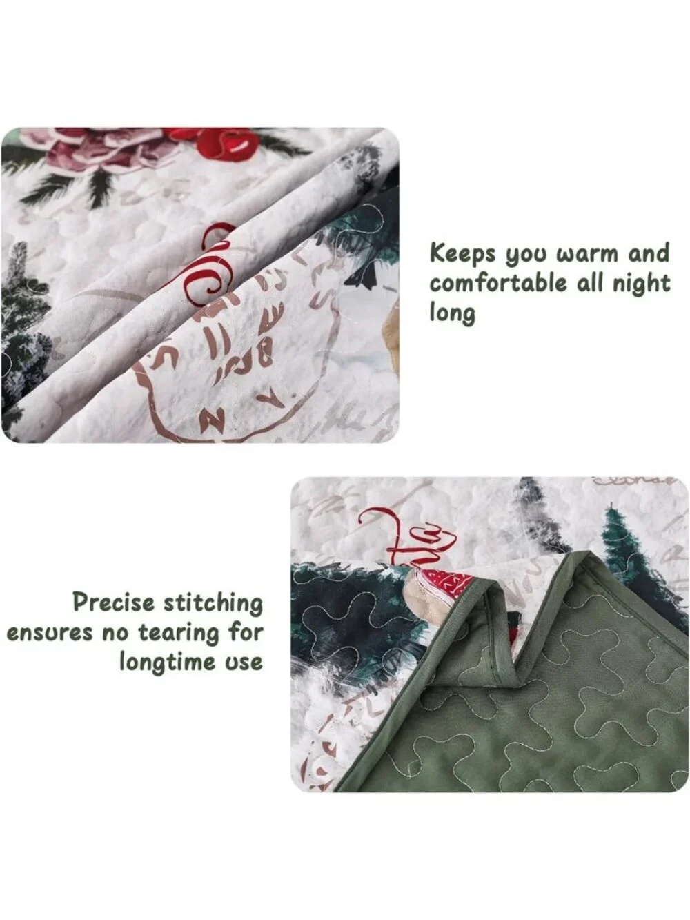 Cozy Christmas Quilt Set Queen - Festive Xmas Tree & Reindeer Bedding Decor